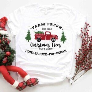 Farm Fresh Christmas Trees Red Truck Holiday Party Fan Gift Graphic T-Shirt 05
